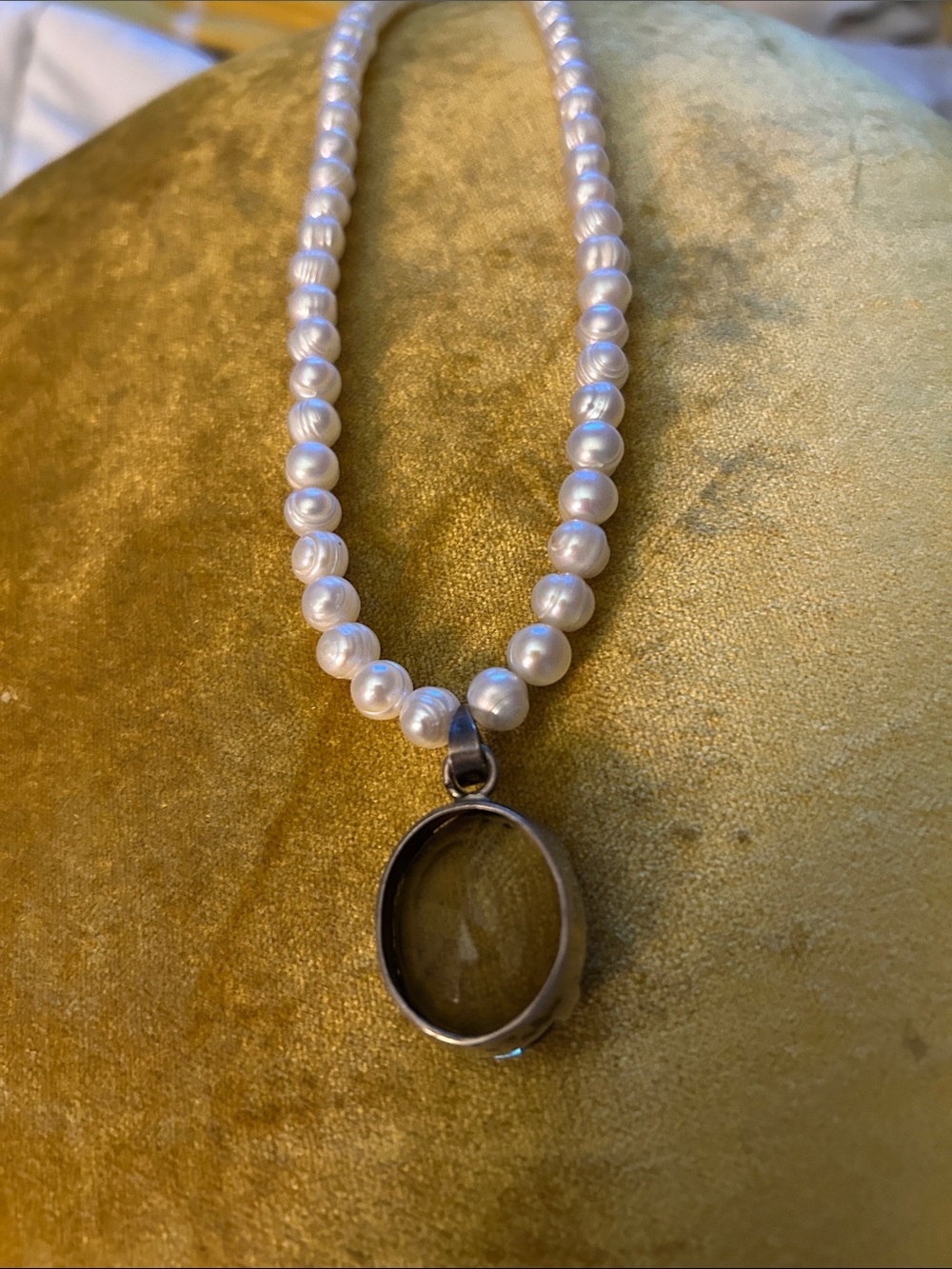 Cultured Pearl Necklace with Smoky Topaz Pendant - White Pearls